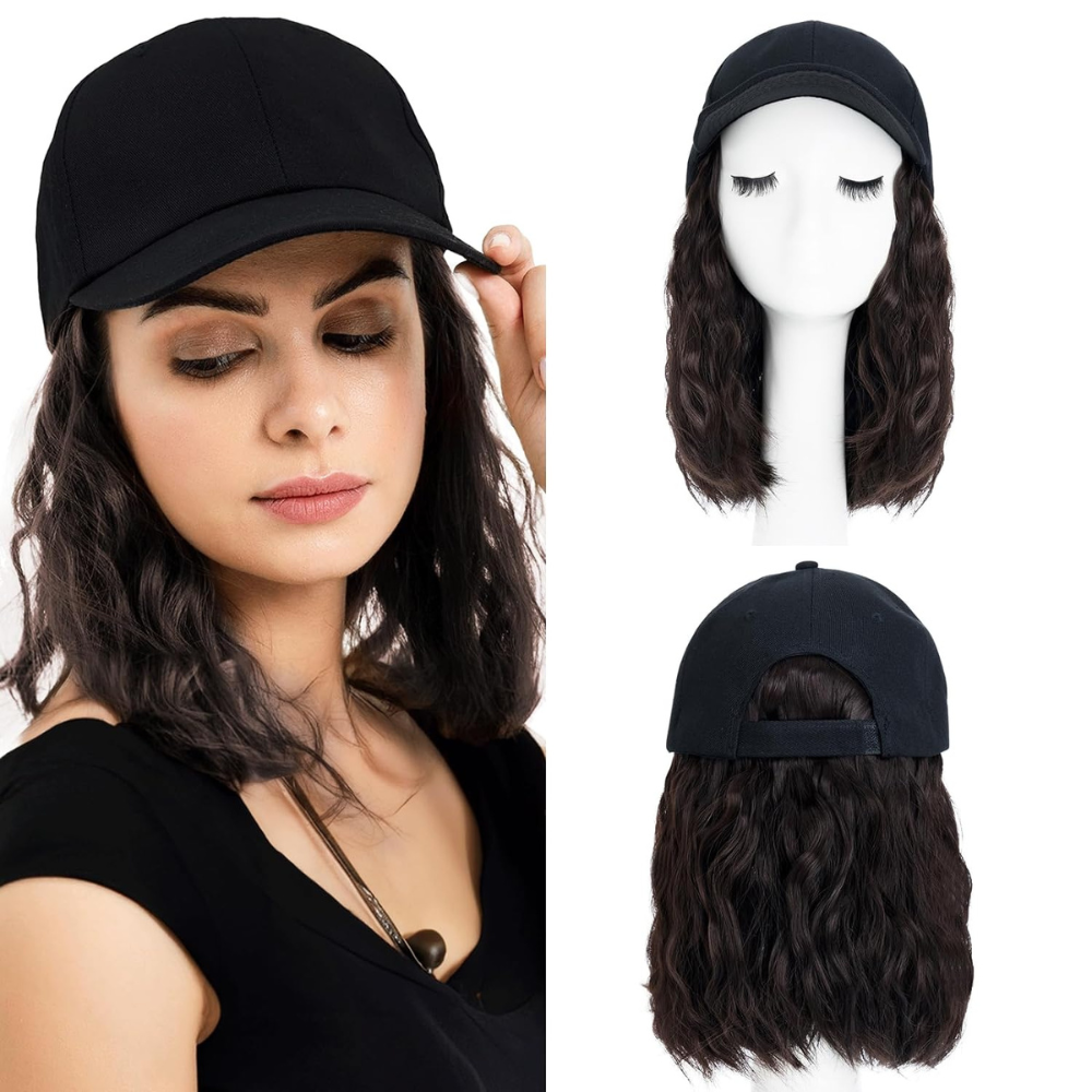 Raxiva-heat resistant synthetic wavy wig baseball cap extension