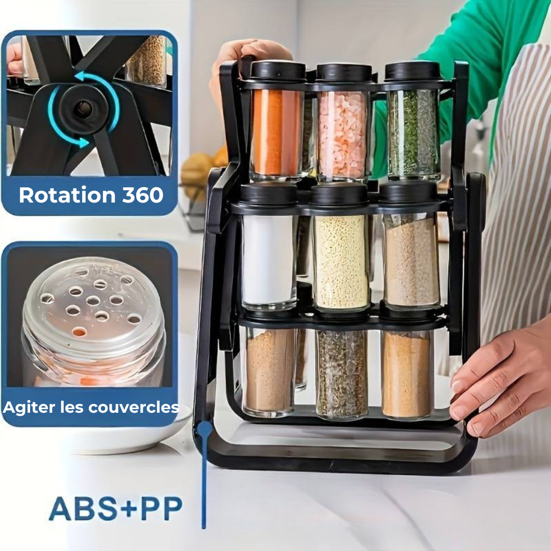 Raxiva-etagere a epices rotative 360 18 pots