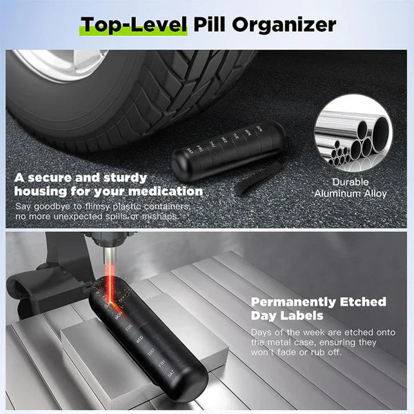 Raxiva-aluminum 7 day portable pill organizer for travel