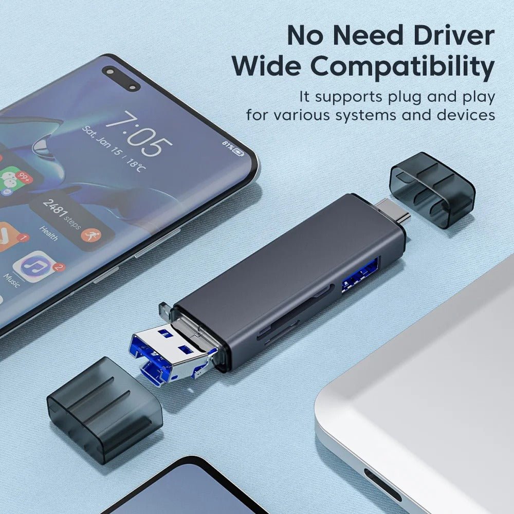 Raxiva-6 in 1 multifunction usb 3 0 card reader type c micro usb sd tf adapter