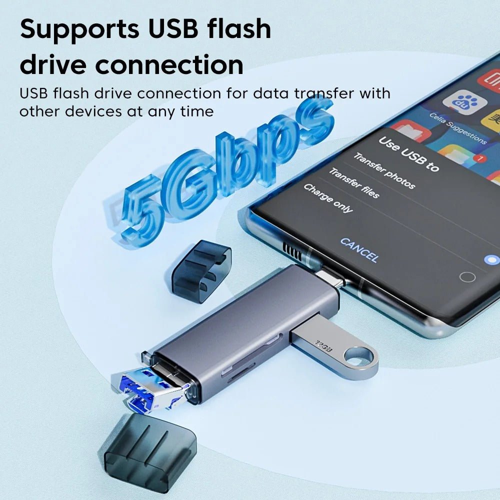 Raxiva-6 in 1 multifunction usb 3 0 card reader type c micro usb sd tf adapter
