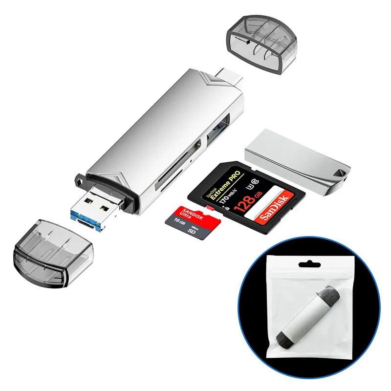 Raxiva-6 in 1 multifunction usb 3 0 card reader type c micro usb sd tf adapter