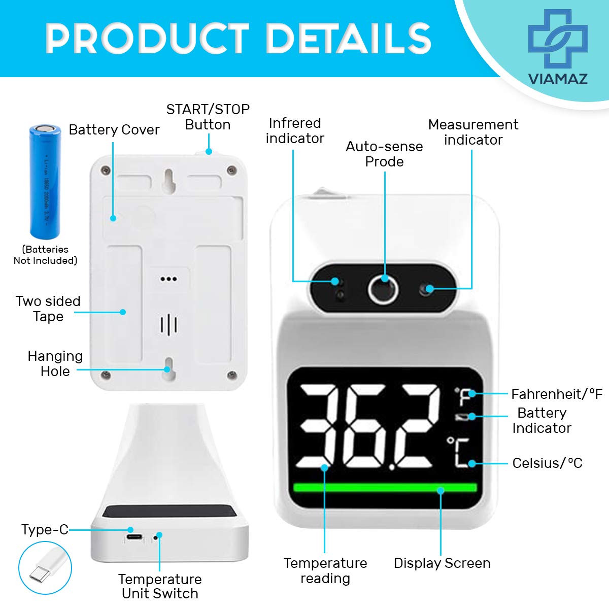 Raxiva-contactless wall mounted forehead thermometer