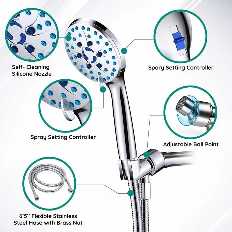 Raxiva shower head with two speed spray gun