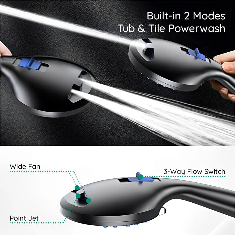 Raxiva shower head with two speed spray gun