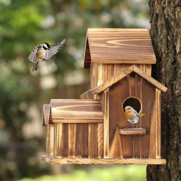 Raxiva-handcrafted wooden birdhouse 6 holes