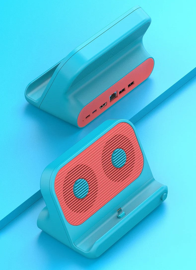 Raxiva - 6-in-1 USB-C Game Hub Docking Station and Cooling Fan – HDMI 2.0, Dual USB 2.0, RJ45, 100W PD, and Cooling Fan for Nintendo Switch/OLED