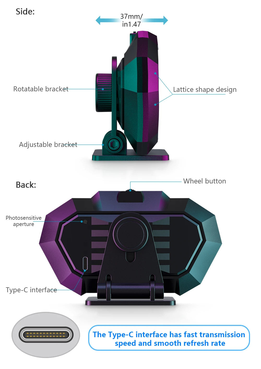 Raxiva - Advanced Digital Car Head-Up Crystal Display Speedometer – Dual OBD2+GPS System with Alarm, Turbo Pressure, Speedometer & Slope Indicator for Ultimate Driving Control
