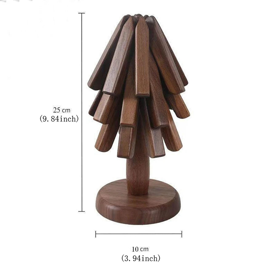 Raxiva - Black Walnut Foldable Christmas Tree Wooden Coasters – Creative Heat-Resistant Pot Mats & Kitchen Décor Accessories