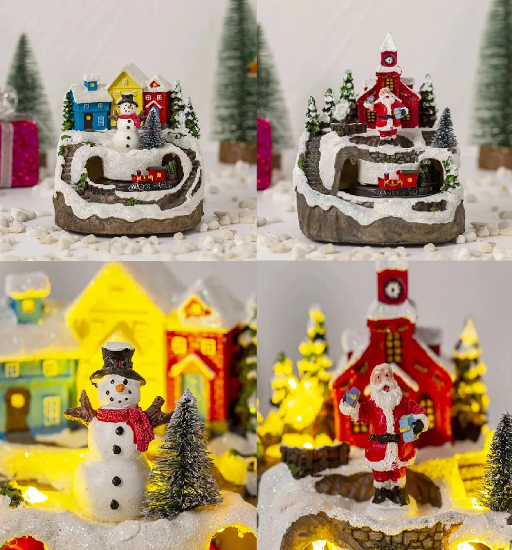 Raxiva - Christmas Figurine with Music & Lights – Snowy House Décor with Snowman for Delightful Holiday Gifts & Home Charm