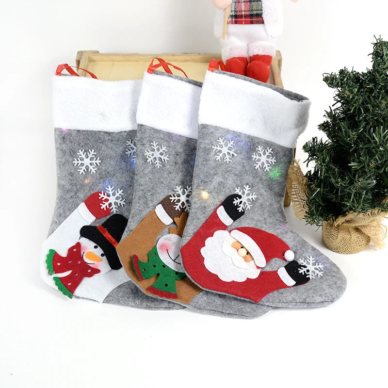 Raxiva - Christmas Stockings with LED Lights-  Snowman, Santa, Elk, and Bear Designs Perfect for Adding Festive Cheer to Your Fireplace or Christmas Tree!