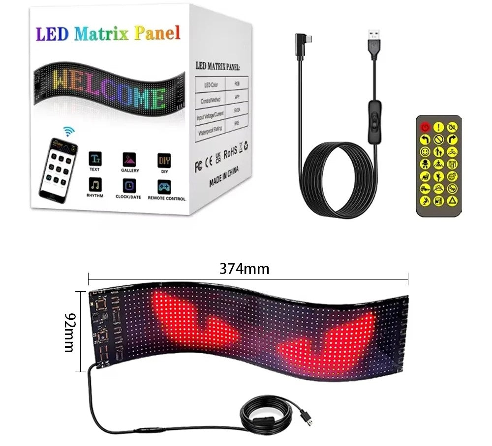 Raxiva - Customizable RGB LED Car Sign – Programmable Bluetooth Matrix Pixel Panel for Dynamic Animation & Flexible Display Lighting