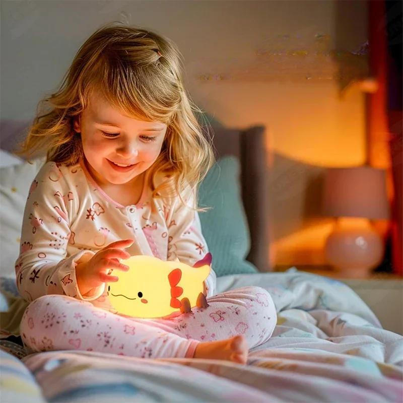 Raxiva - Cute Axolotl Night Lamp – Soft Silicone Touch Lamp, USB Rechargeable for Kids' Nursery