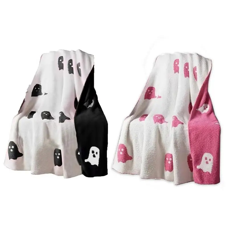 Raxiva - Double-Sided Pink and Balck Ghost Halloween Blanket – Cozy Flannel Throw for Beds, Sofas, & Couches