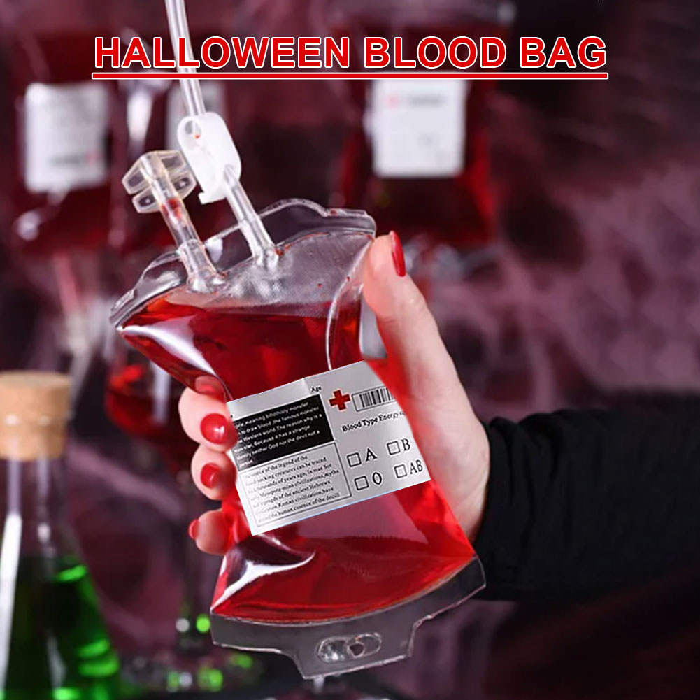 Raxiva - Halloween Blood Bag Drink Pack - Reusable Drink Cups Containers for Vampire Zombie Hospital Theme Party Supplies