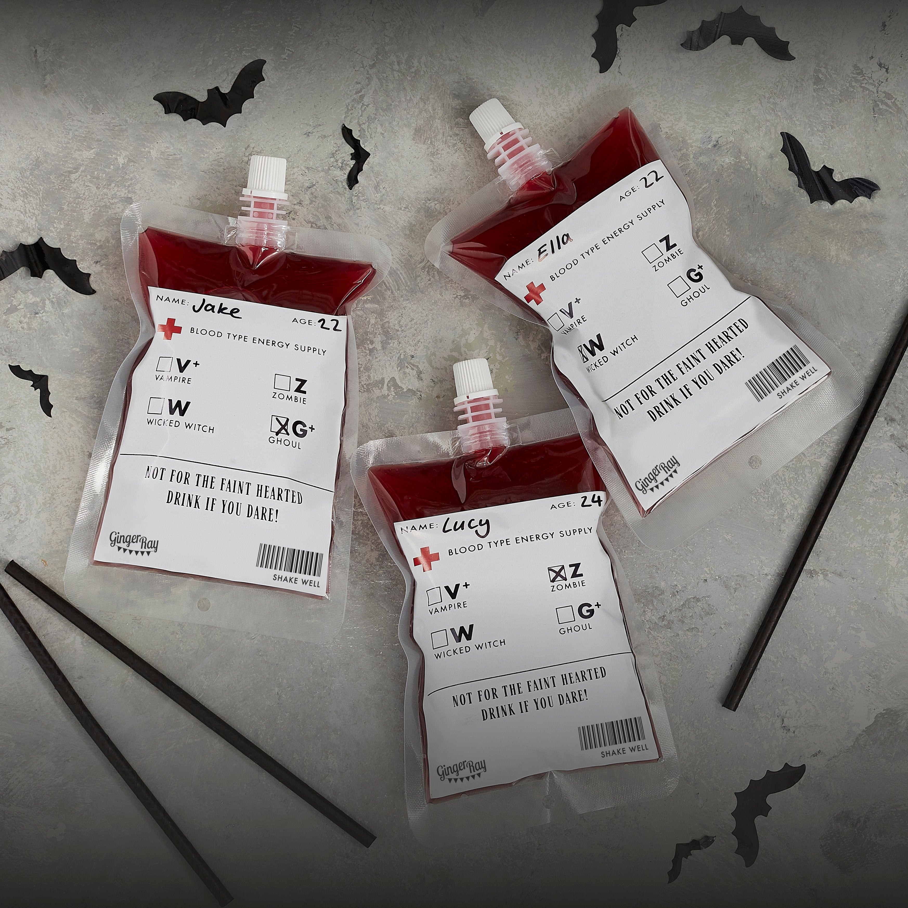 Raxiva - Halloween Blood Bag Drink Pack - Reusable Drink Cups Containers for Vampire Zombie Hospital Theme Party Supplies