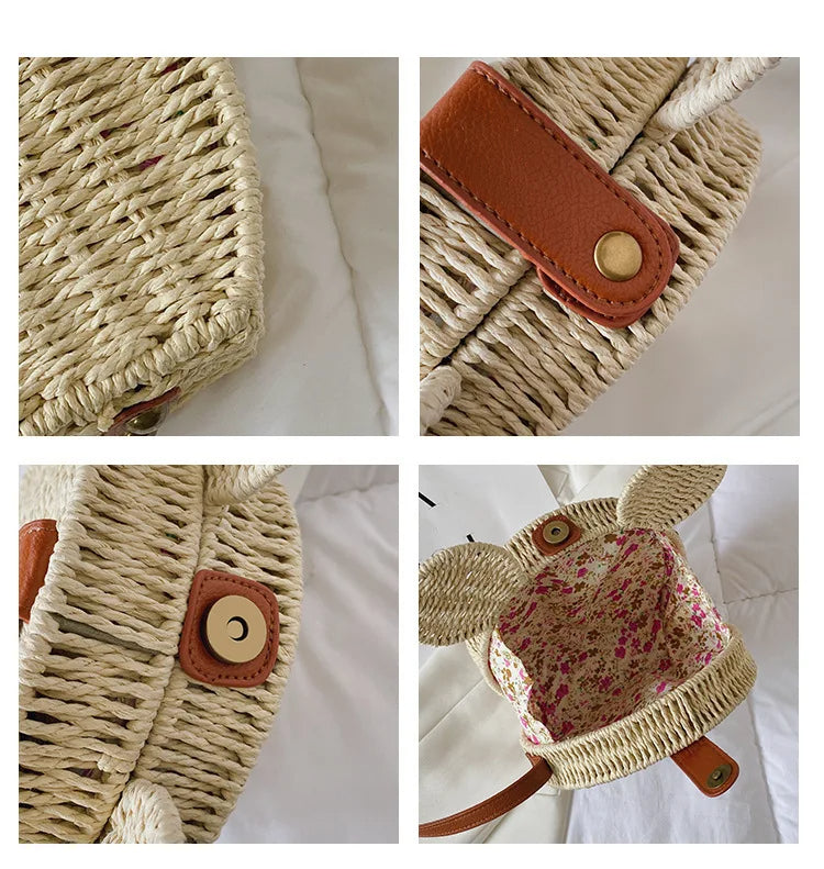 Raxiva - Small Round Rattan Mickey Shoulder Bag- Cute Mickey Handbag for Travel & Beach Vacations