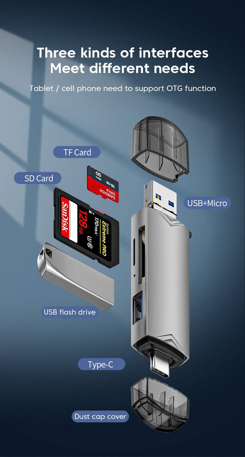 Raxiva - 6 In 1 Multifunction USB -  3.0 Card Reader U Disk Type C/Micro USB /TF/Sd Flash Drive Memory Card Reading Adapter Phone Accessories