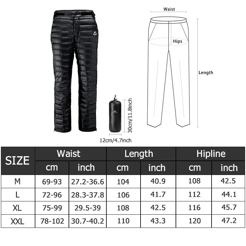 Raxiva-outdoor thermal goose down pants zippered camping hiking skiing trousers