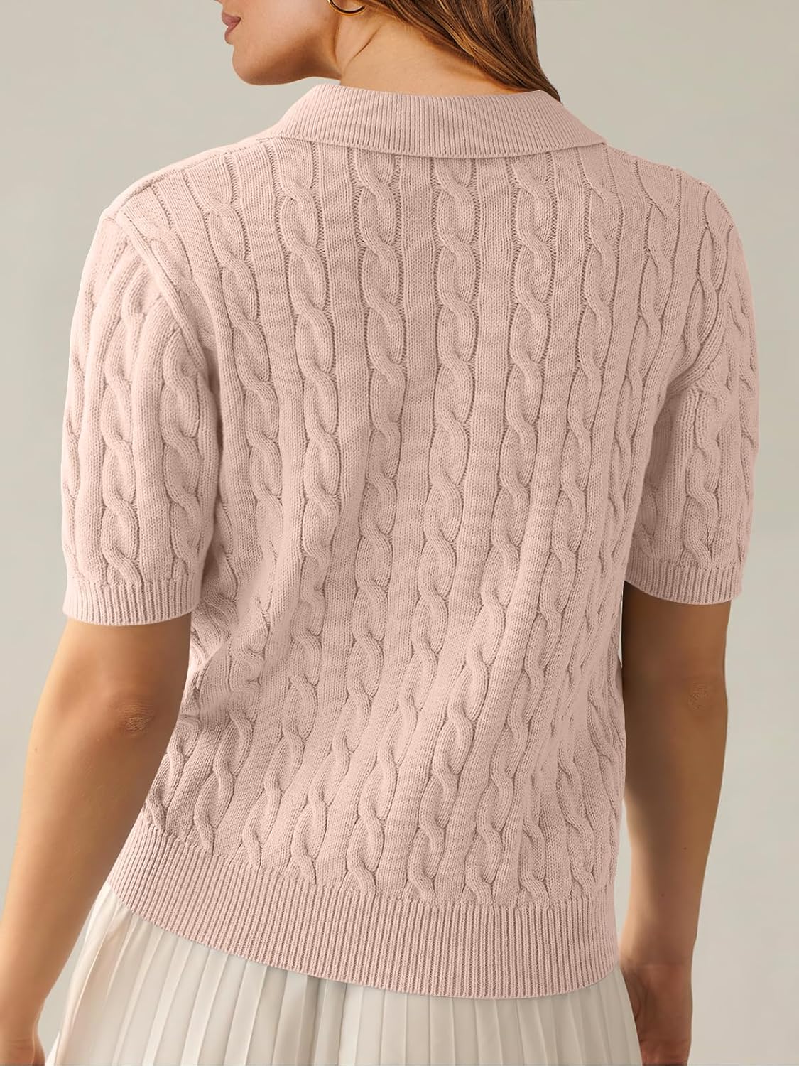 Raxiva - Casual Cable Knit V-Neck Short Sleeve Sweater – Soft Short Sleeve Pullover for Spring/Summer