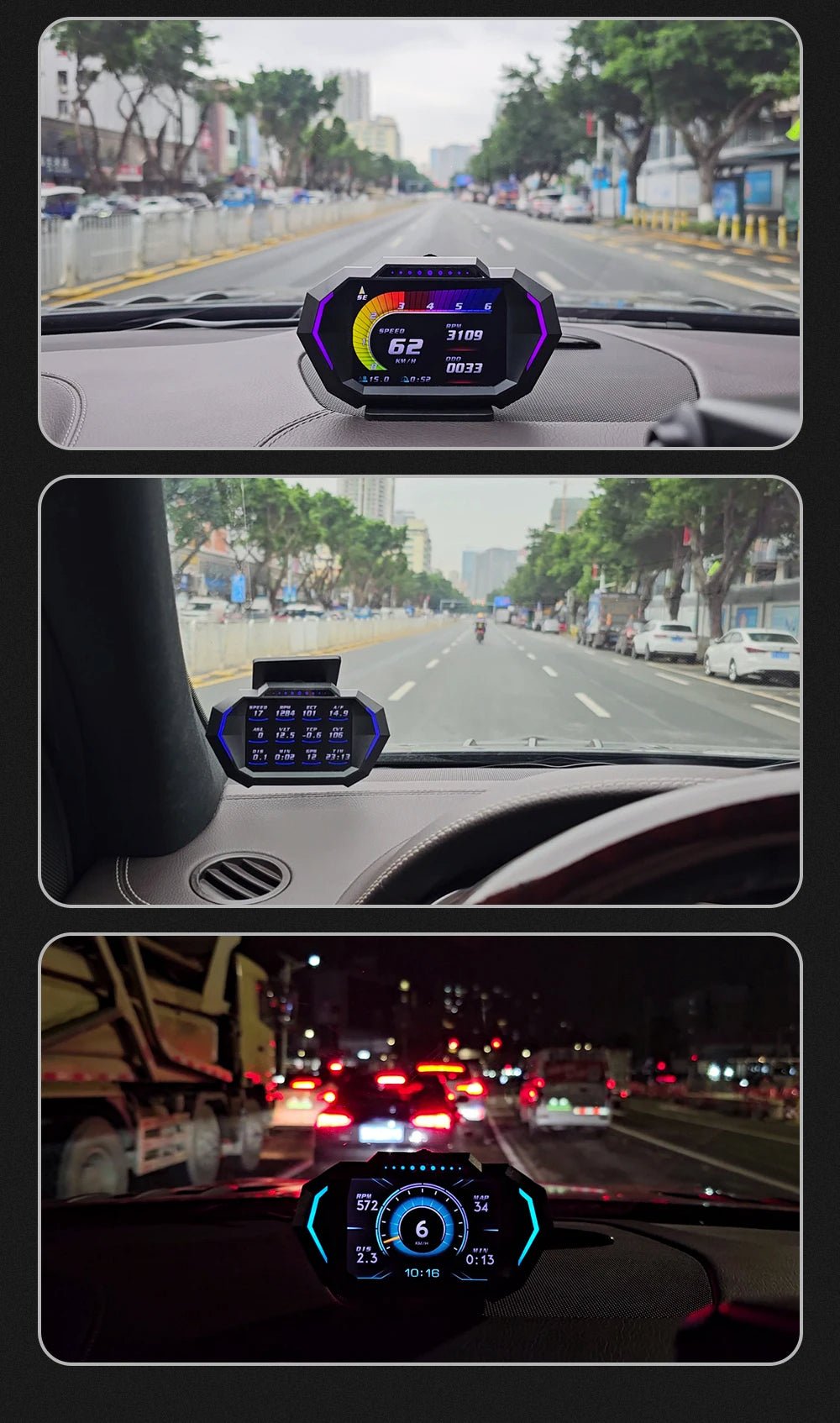 Raxiva-advanced p3 p24 car head up display dual obd2 gps system with alarm turbo pressure speedometer