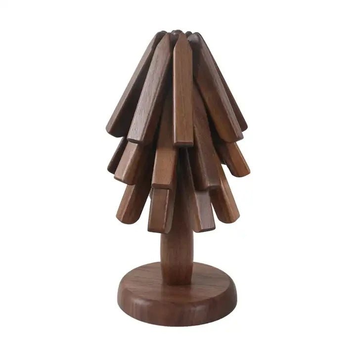 Raxiva-stylish black walnut foldable christmas tree coasters heat resistant pot mats kitchen decor