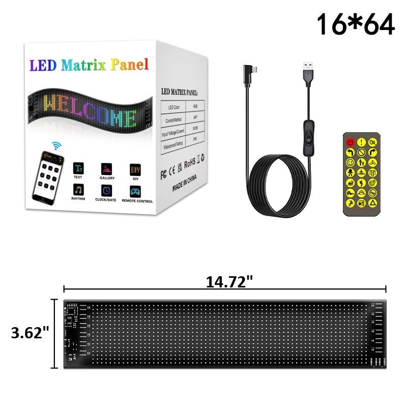 Raxiva-customizable rgb led car sign bluetooth programmable pixel panel dynamic animation lighting