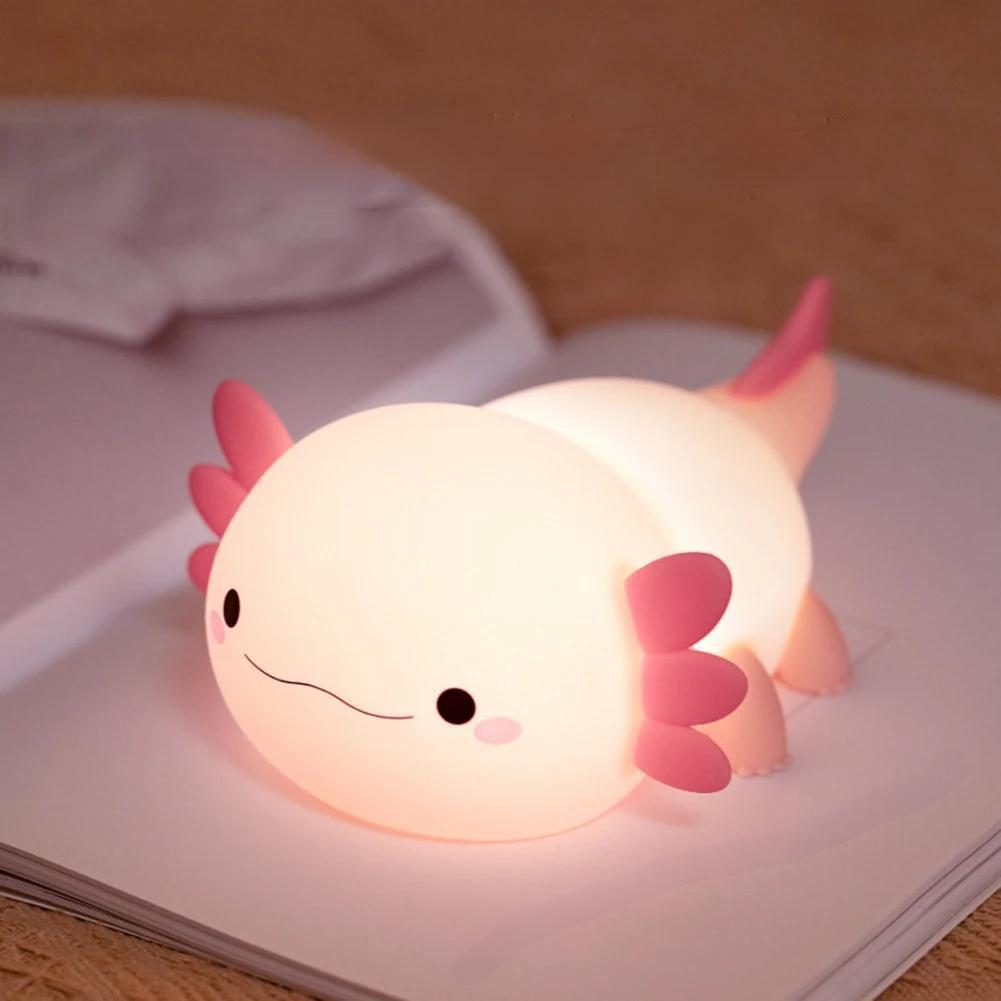 Raxiva-cute axolotl night light soft silicone touch lamp usb rechargeable for kids nursery