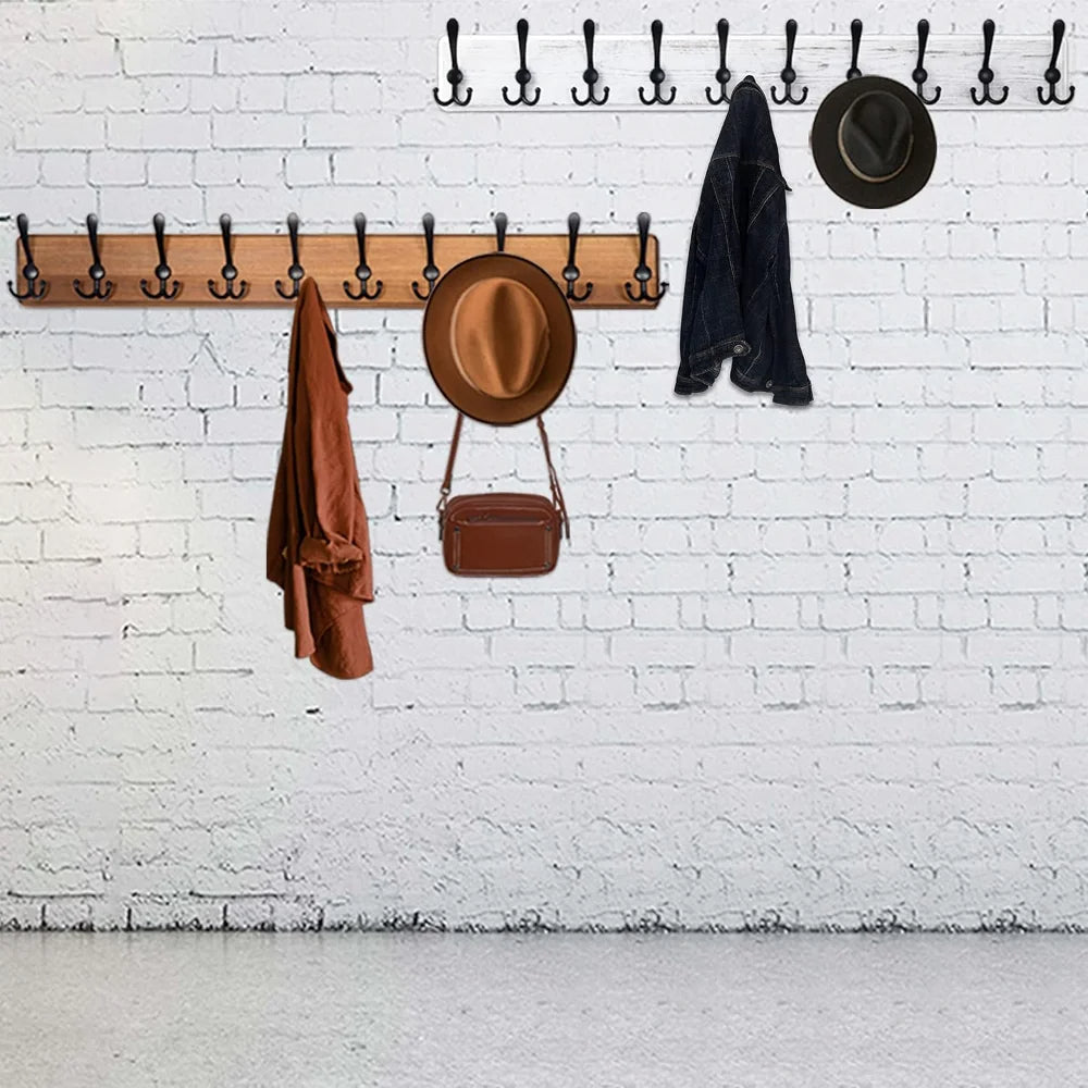 Raxiva-wooden wall mounted coat rack with 10 hooks
