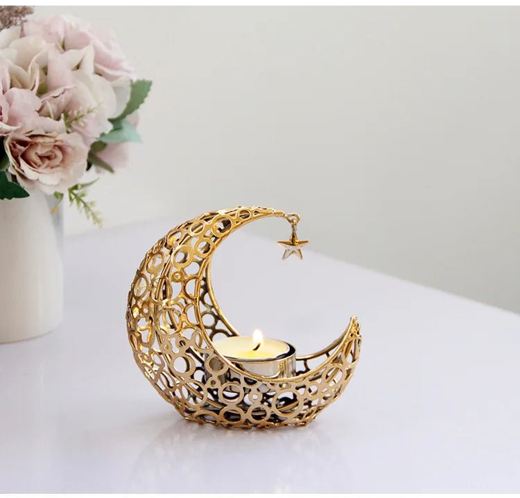 Raxiva-elegant black gold crescent moon candle holders romantic tealight decor weddings christmas