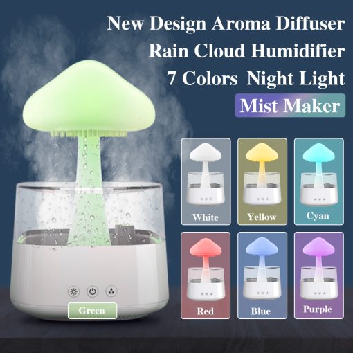 Raxiva-2 in 1 desk light humidifier rain cloud aromatherapy zen diffuser night light mushroom lamp