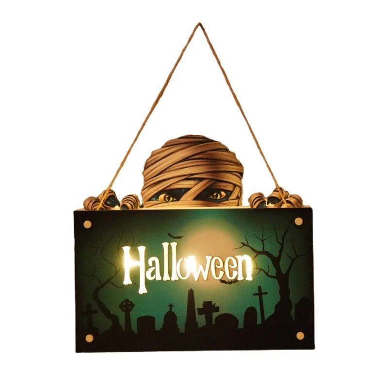 Raxiva-halloween house sign night light wooden door hanging decor