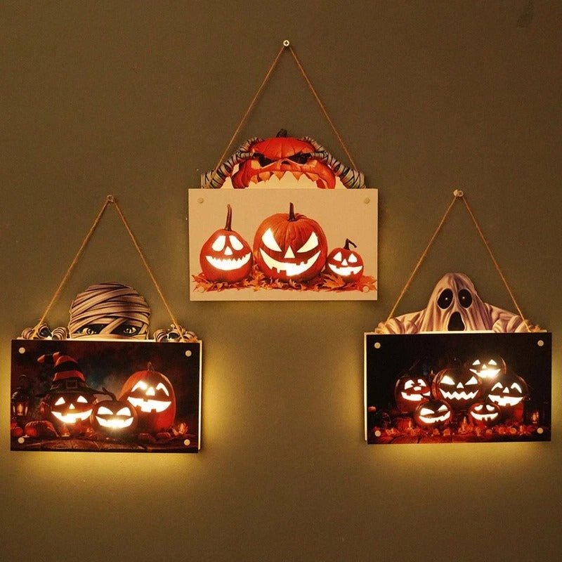 Raxiva-halloween house sign night light wooden door hanging decor