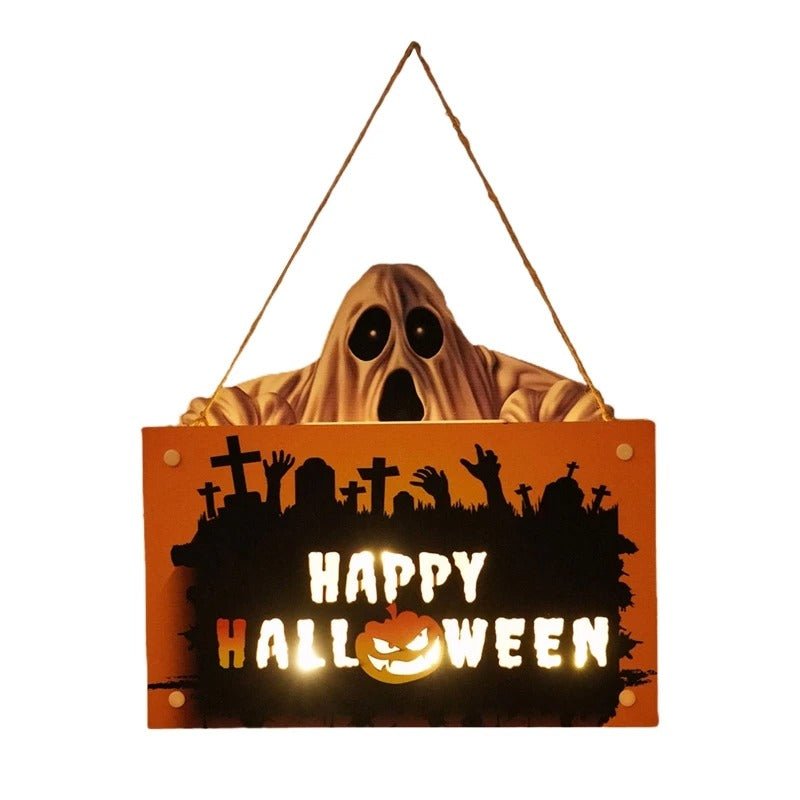 Raxiva-halloween house sign night light wooden door hanging decor