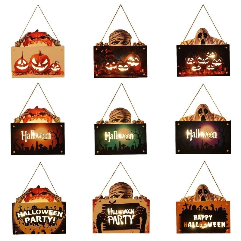 Raxiva-halloween house sign night light wooden door hanging decor