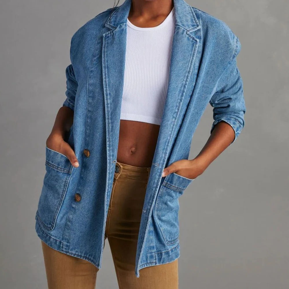 Raxiva-casual stylish denim jacket women