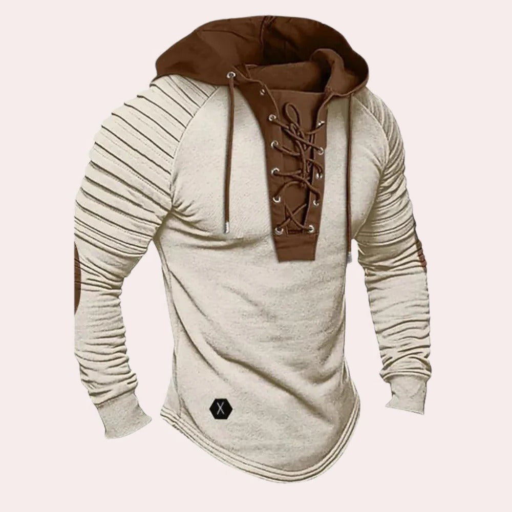 Raxiva-modern mens hooded sweatshirt with lace up closure