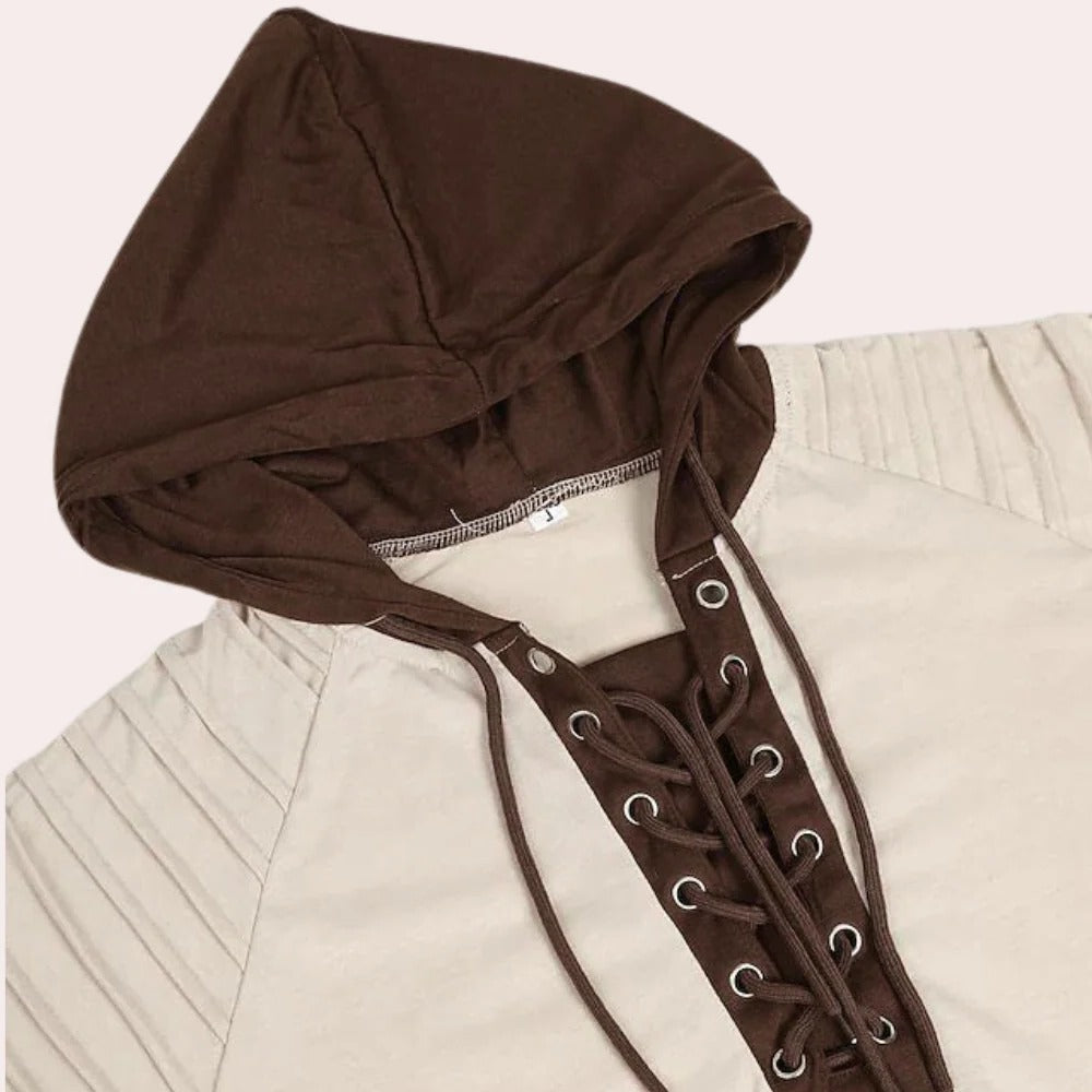 Raxiva-modern mens hooded sweatshirt with lace up closure
