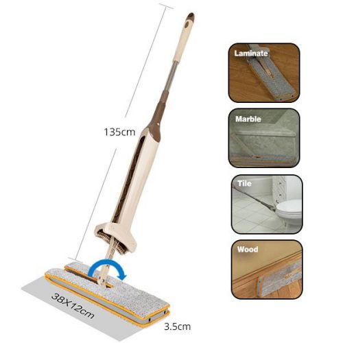 Raxiva-self wringing double sided flat microfiber mop broom 360 spin