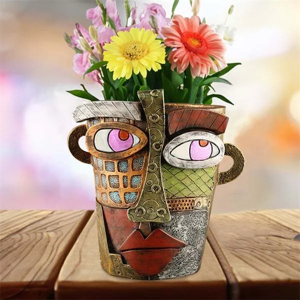 Raxiva-handmade picasso brutalist abstract beautiful face flower pot