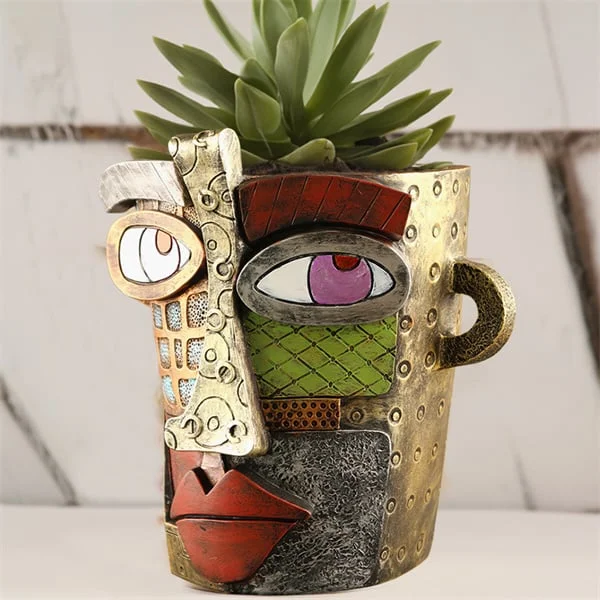 Raxiva-handmade picasso brutalist abstract beautiful face flower pot