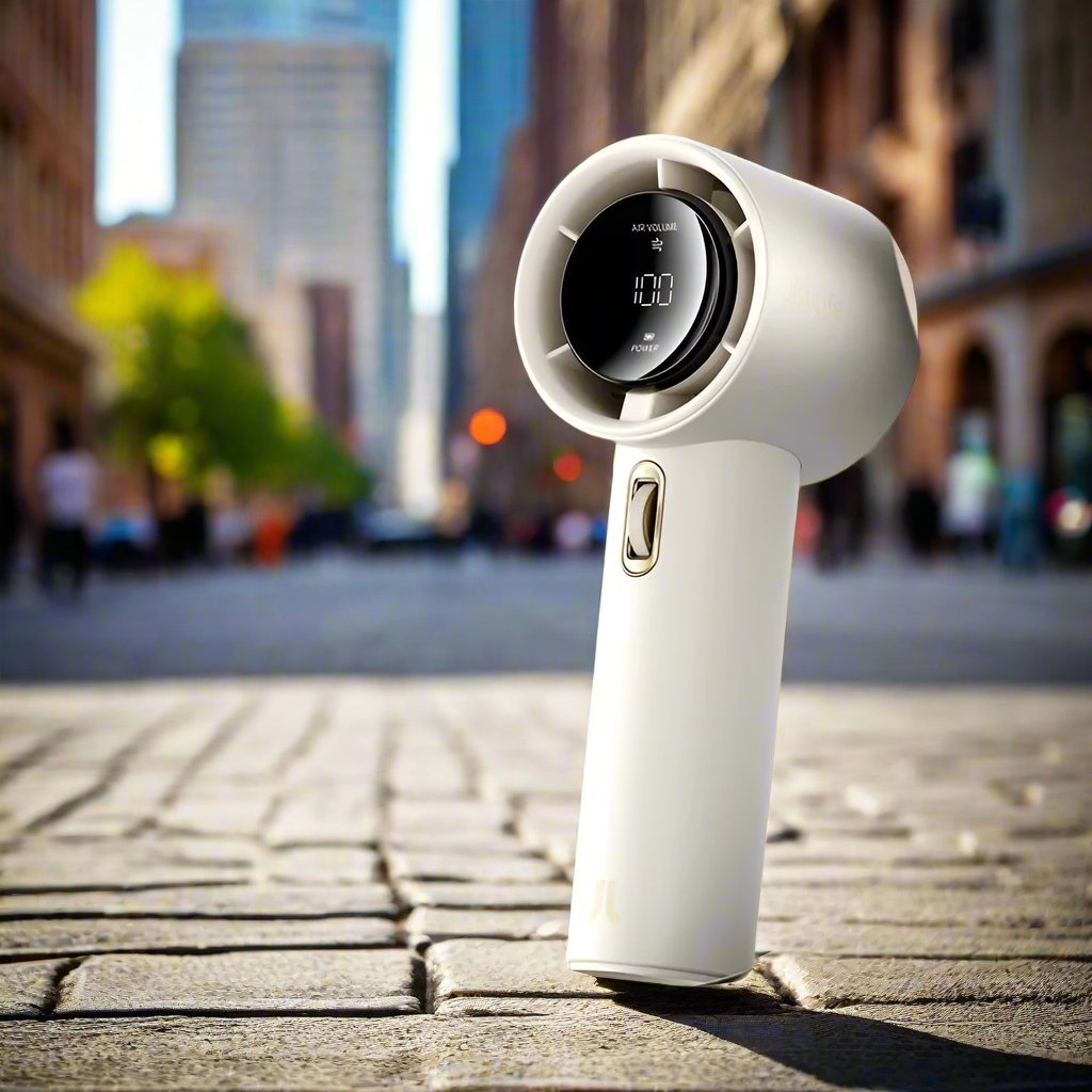 Raxiva-portable rechargeable hand fan electric pocket fan with stand and lanyard