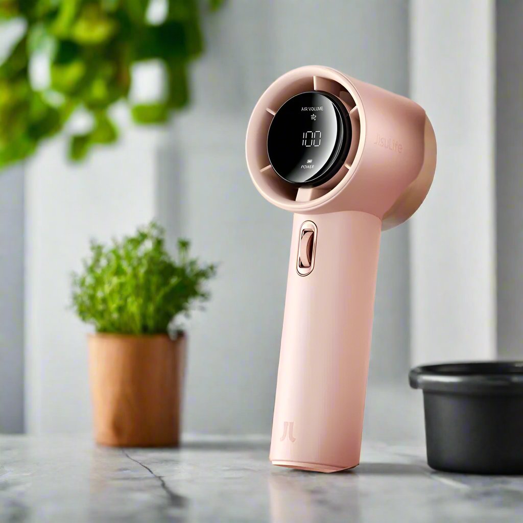 Raxiva-portable rechargeable hand fan electric pocket fan with stand and lanyard