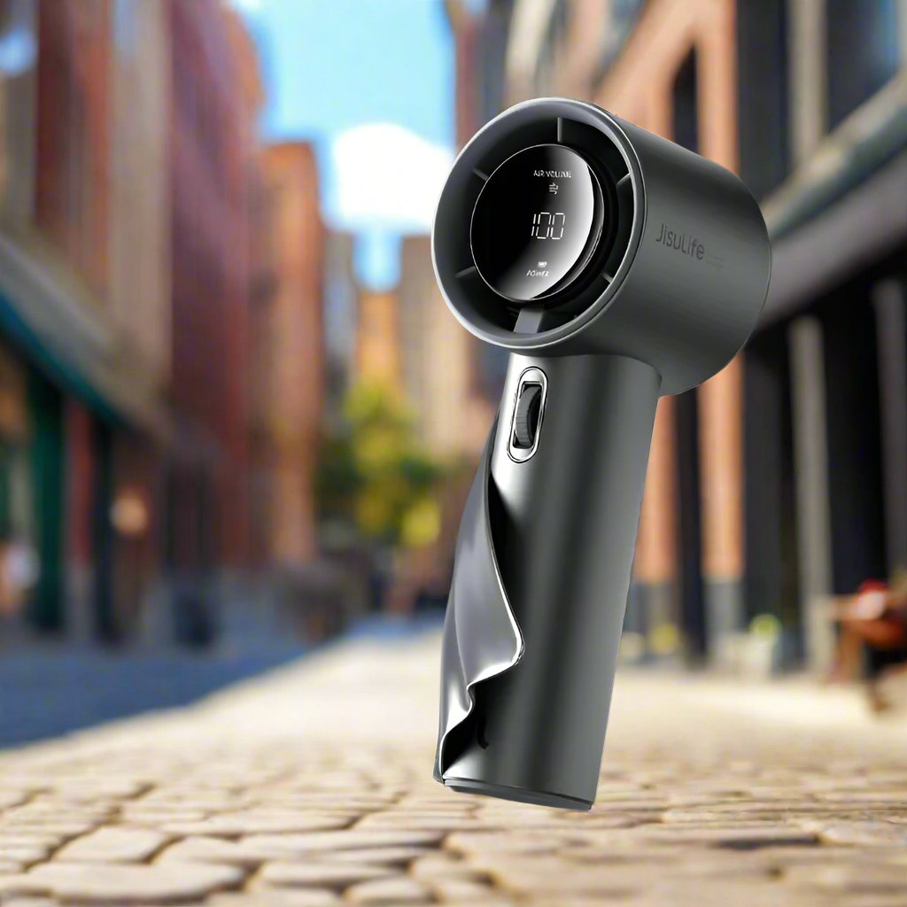 Raxiva-portable rechargeable hand fan electric pocket fan with stand and lanyard