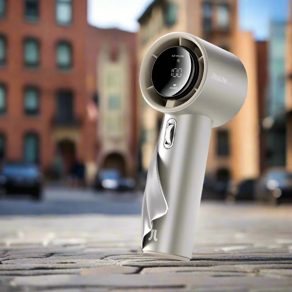 Raxiva-portable rechargeable hand fan electric pocket fan with stand and lanyard