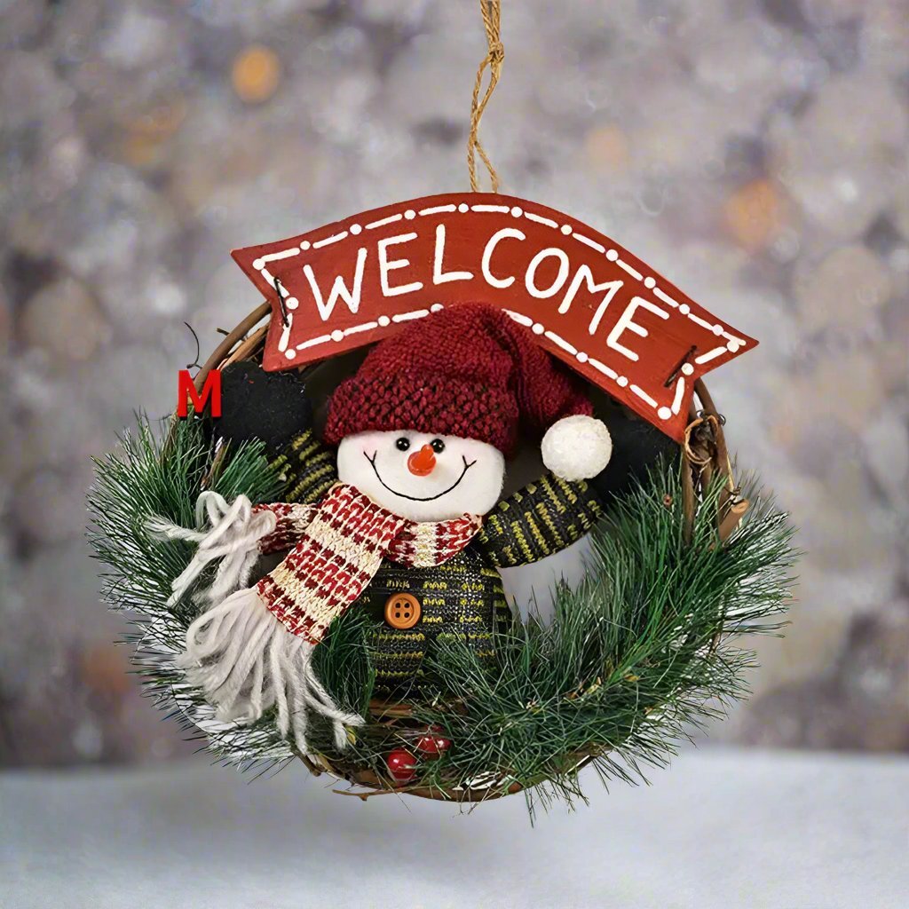 Raxiva-rustic christmas wooden rattan wreath santa snowman reindeer dolls festive door decorations
