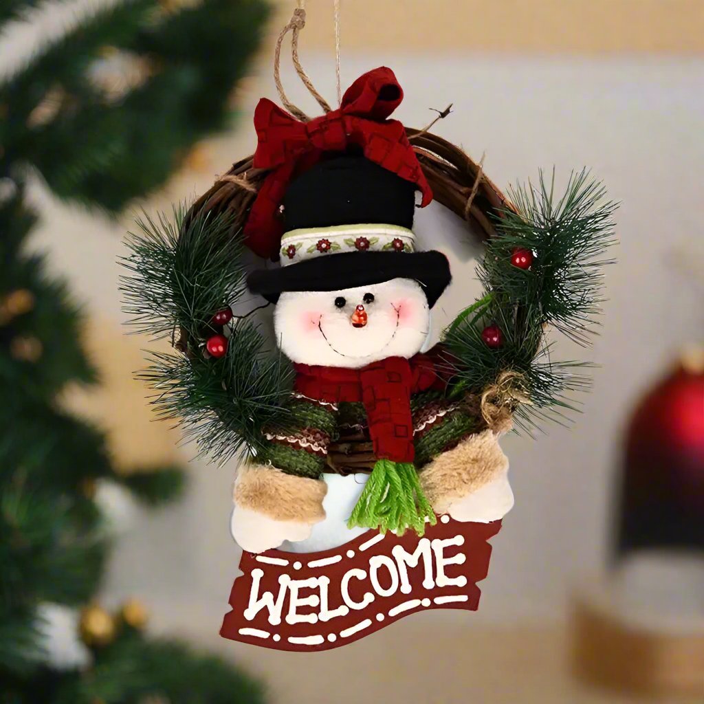 Raxiva-rustic christmas wooden rattan wreath santa snowman reindeer dolls festive door decorations