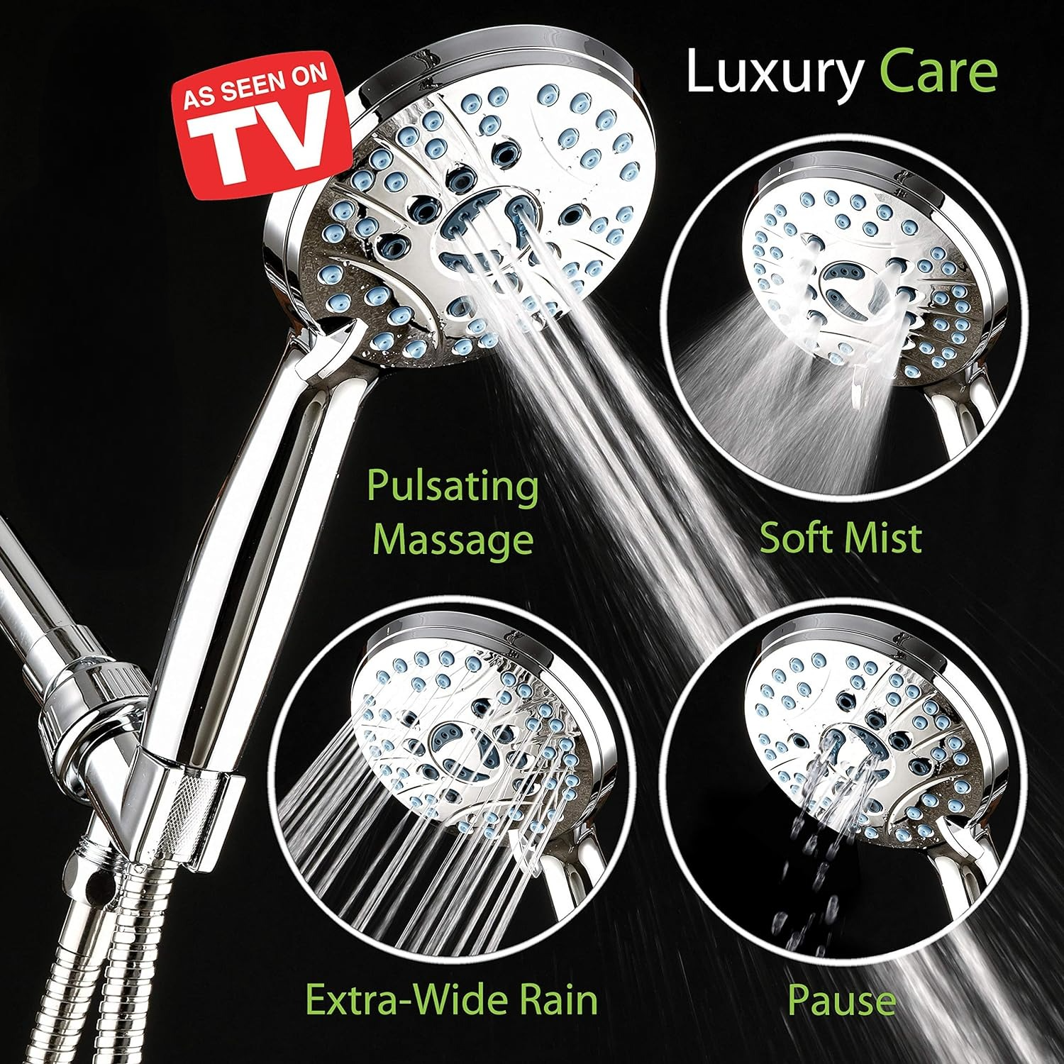 Raxiva-adjustable pressure handheld shower head with hose