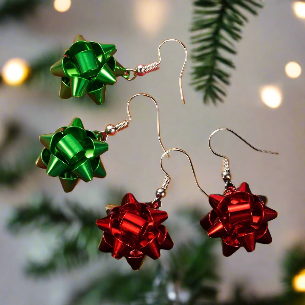 Raxiva-sparkling christmas gift bow star earrings trendy earhooks festive fashion holiday gift