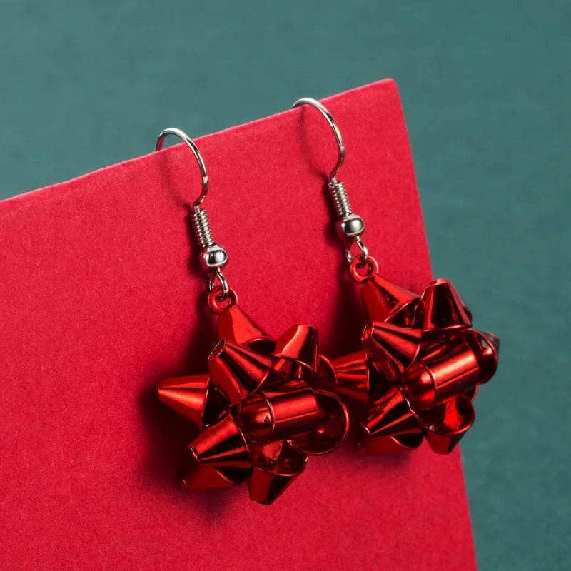 Raxiva-sparkling christmas gift bow star earrings trendy earhooks festive fashion holiday gift